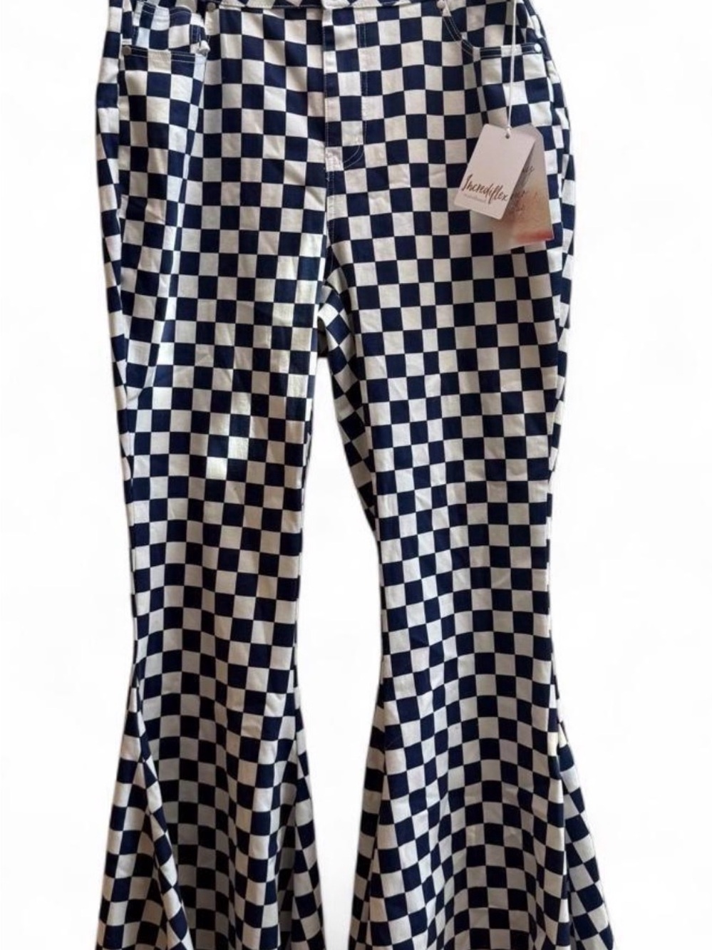 A beautiful soul Women's Navy and White Checker Flare Pants
